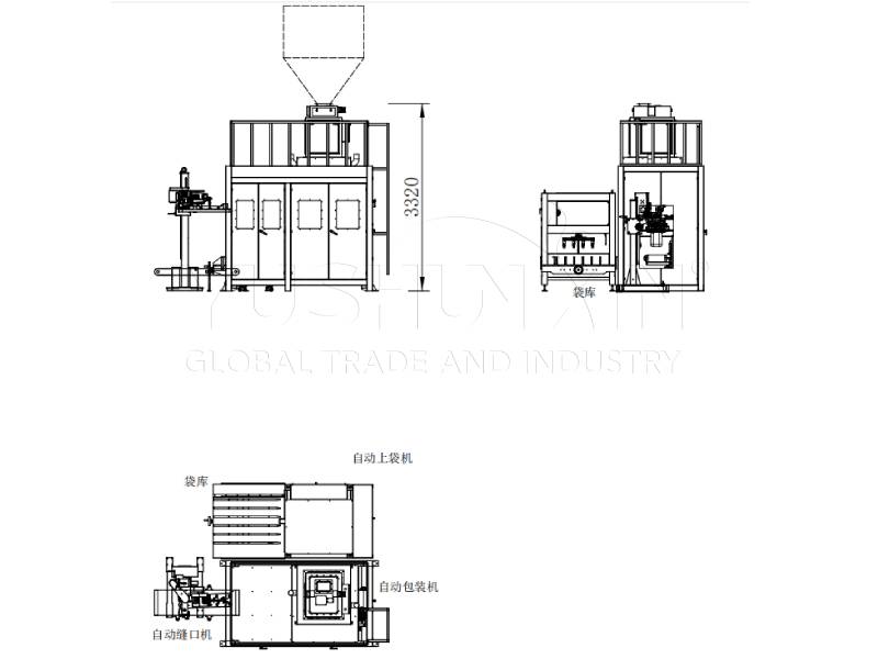 Layout drawing of a fully automatic packaging machine