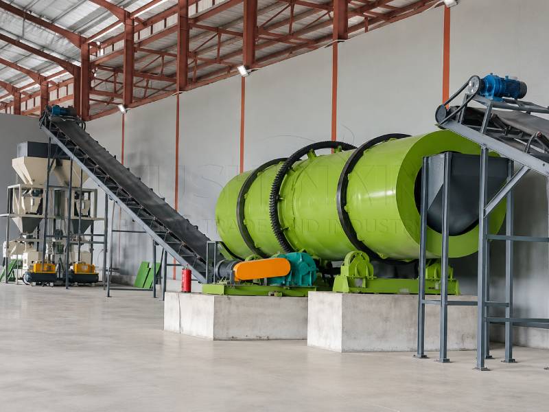 Rotary drum BB fertilizer mixer working in a 20-30 TPH BB fertilizer plant